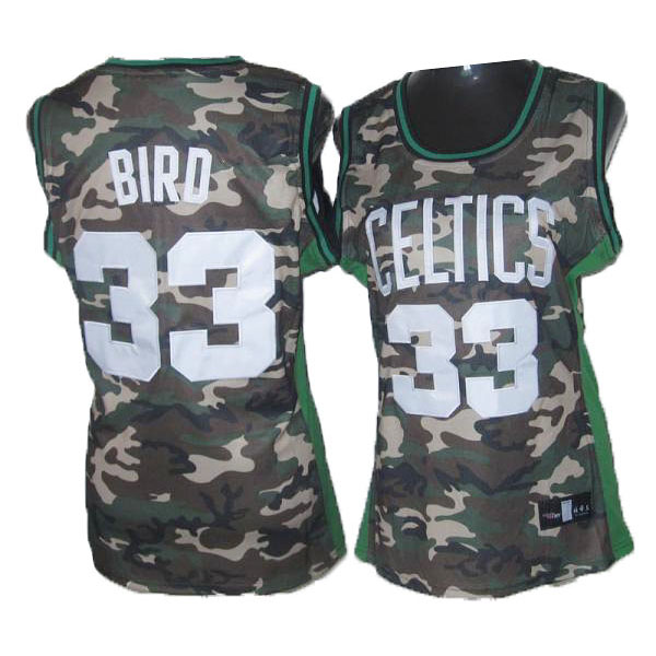 Boston Celtics #33 Larry Bird Women Camouflage Jersey